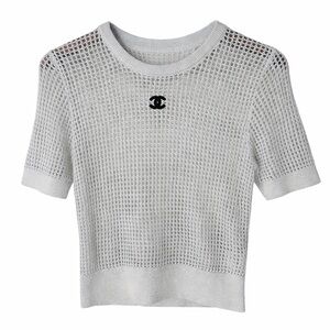Chanel Y2K Mesh Knit CC Logo Short Sleeve Top Size 36